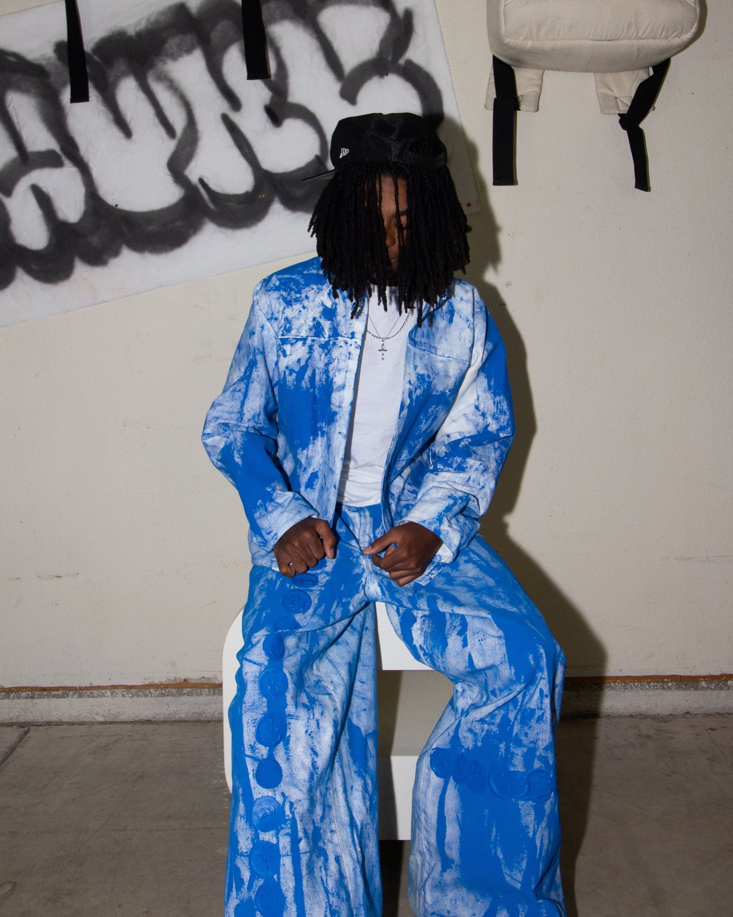 BLUE ACRYLIC DENIM PANTS